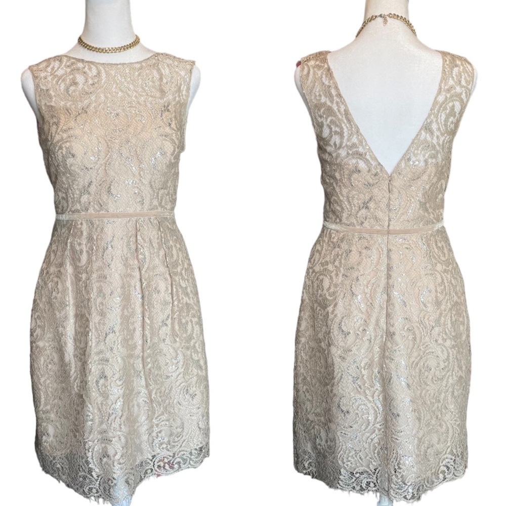 JENNY YOO | “Harlow” Metallic Lace Sheath Cocktail Dress | 4